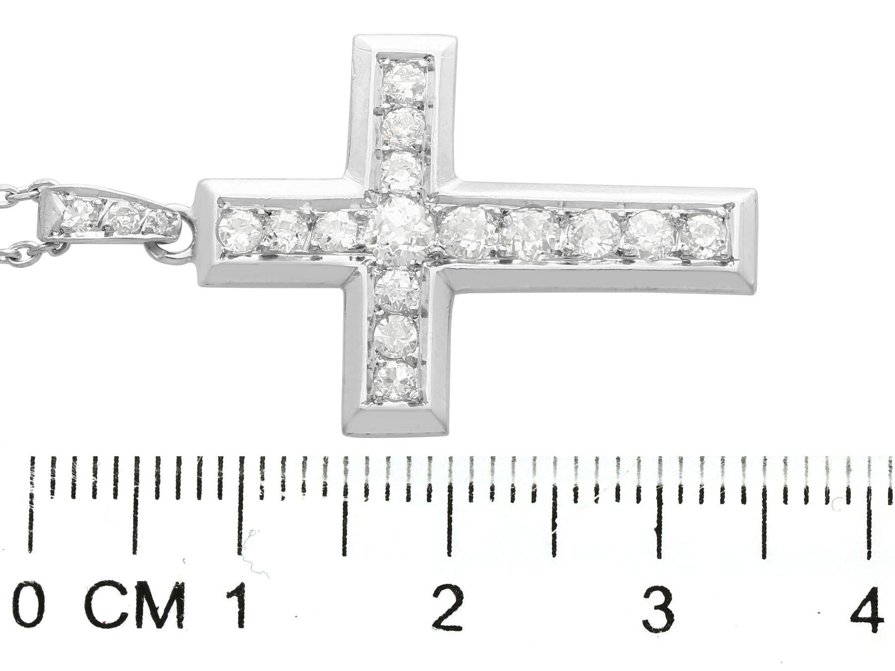 Round Cut 1930s Antique Diamond and White Gold Cross Pendant For Sale