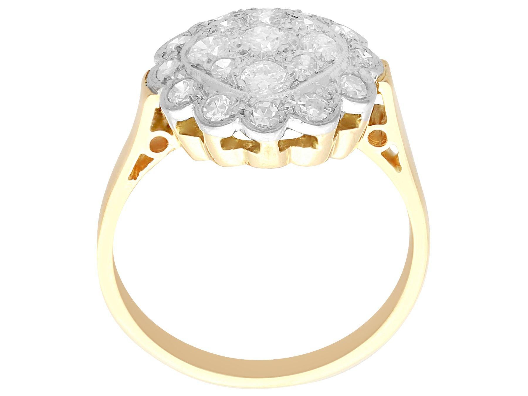 Women's or Men's 1930s Antique Diamond and Yellow Gold Cluster Ring For Sale