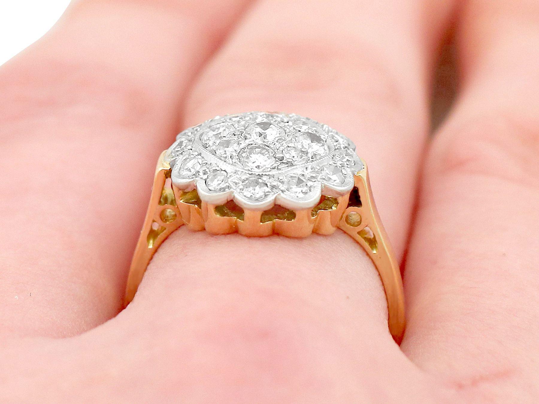 1930s Antique Diamond and Yellow Gold Cluster Ring For Sale 3
