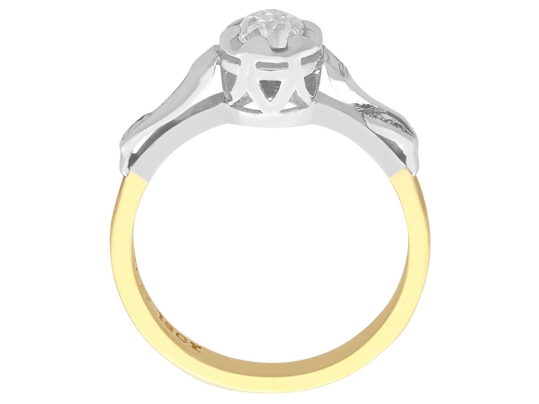Women's 1930s Antique Diamond and Yellow Gold Platinum Set Solitaire Ring For Sale