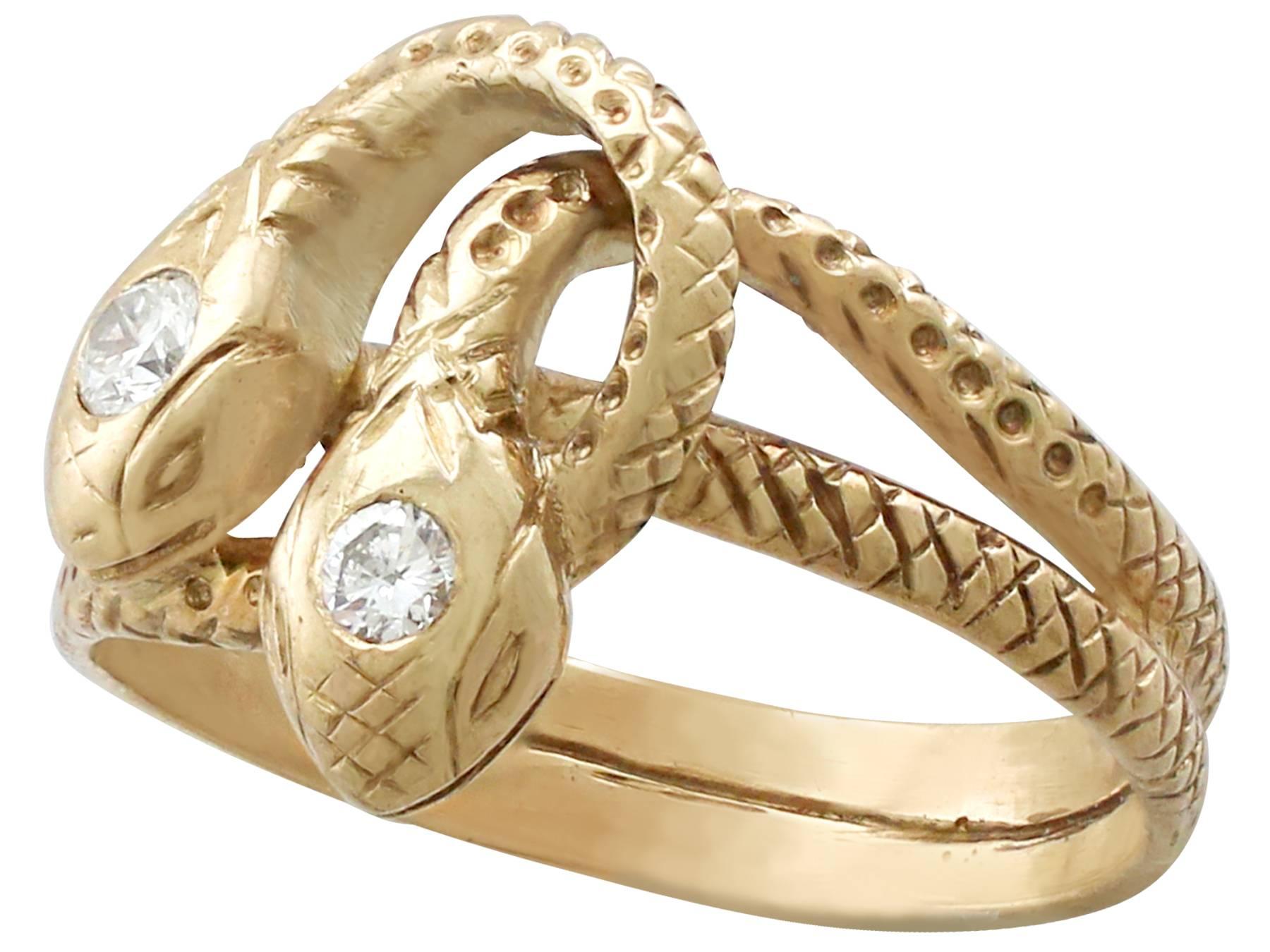 1930s Antique Diamond and Yellow Gold Snake Ring In Excellent Condition In Jesmond, Newcastle Upon Tyne