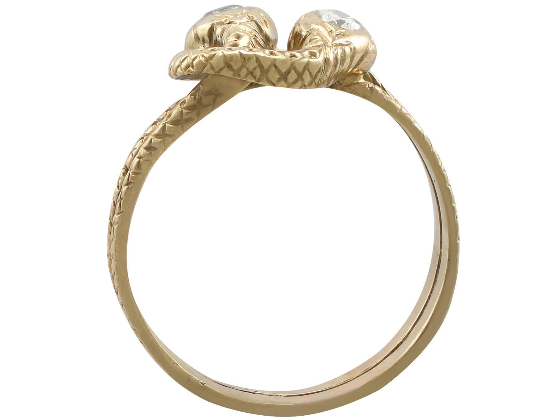 Women's or Men's 1930s Antique Diamond and Yellow Gold Snake Ring