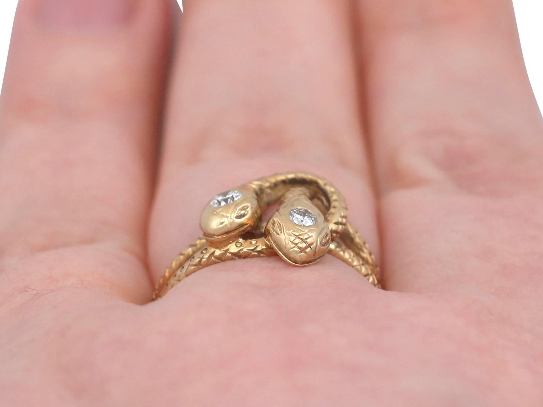 1930s Antique Diamond and Yellow Gold Snake Ring 4
