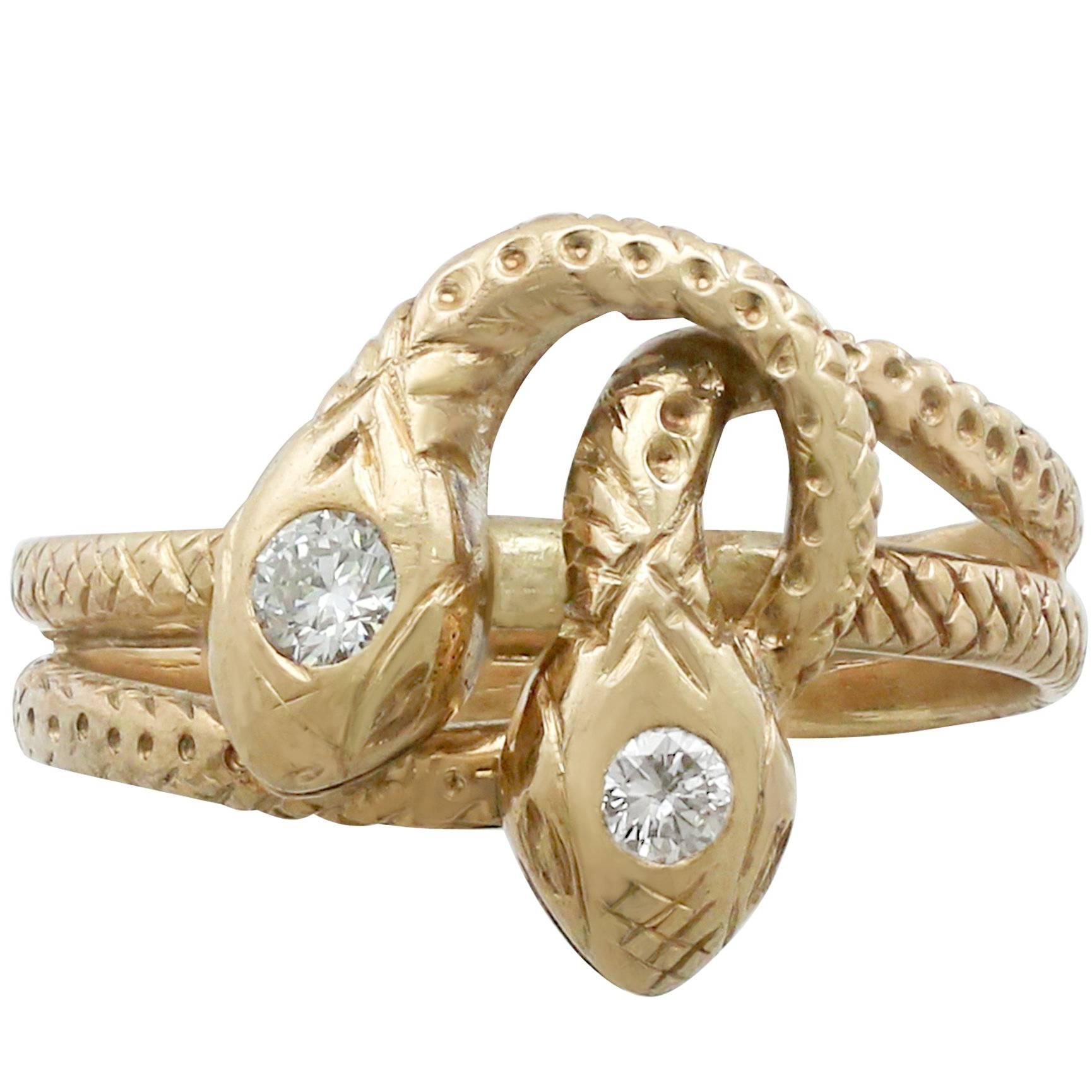 1930s Antique Diamond and Yellow Gold Snake Ring