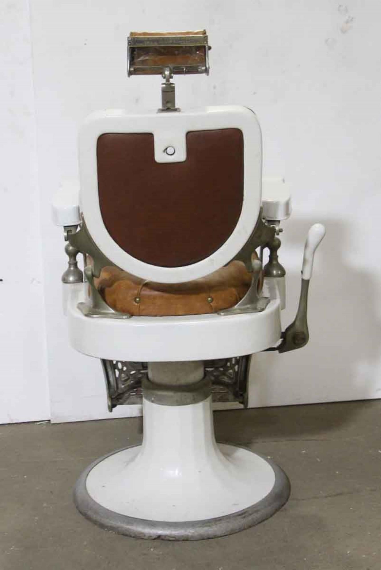 Mid-20th Century 1930s Antique Emil J Paider Brown Barber Chair with Leather and Vinyl Upholstery