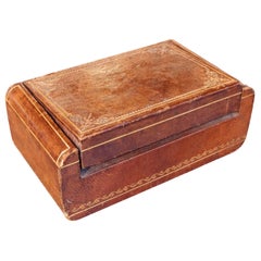 1930s Antique English Leather Box with Gilt, Regency Style