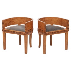 1930s Antique French Art Deco Wood & Gray Suede Demilune Side Chairs