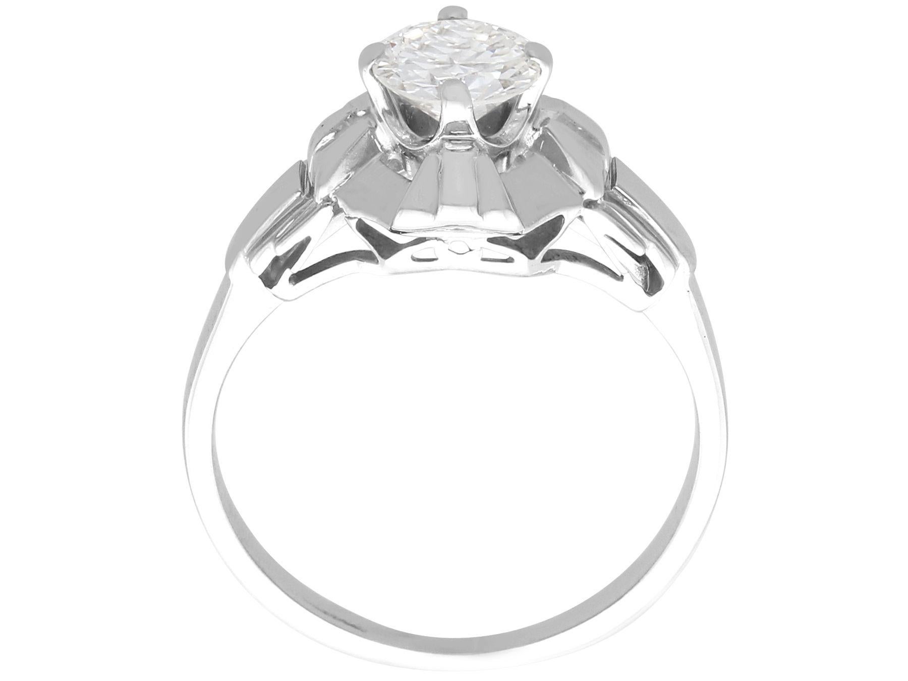 Women's or Men's 1930s Antique French 0.63 Ct Diamond and 18K White Gold Solitaire Ring For Sale