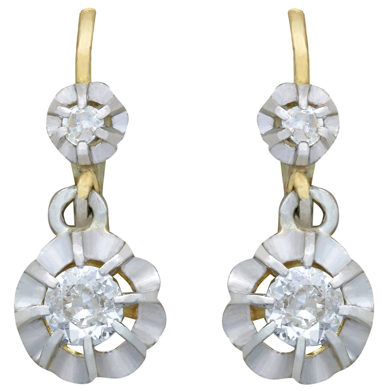 1930s Antique French Diamond and Yellow Gold Drop Earrings