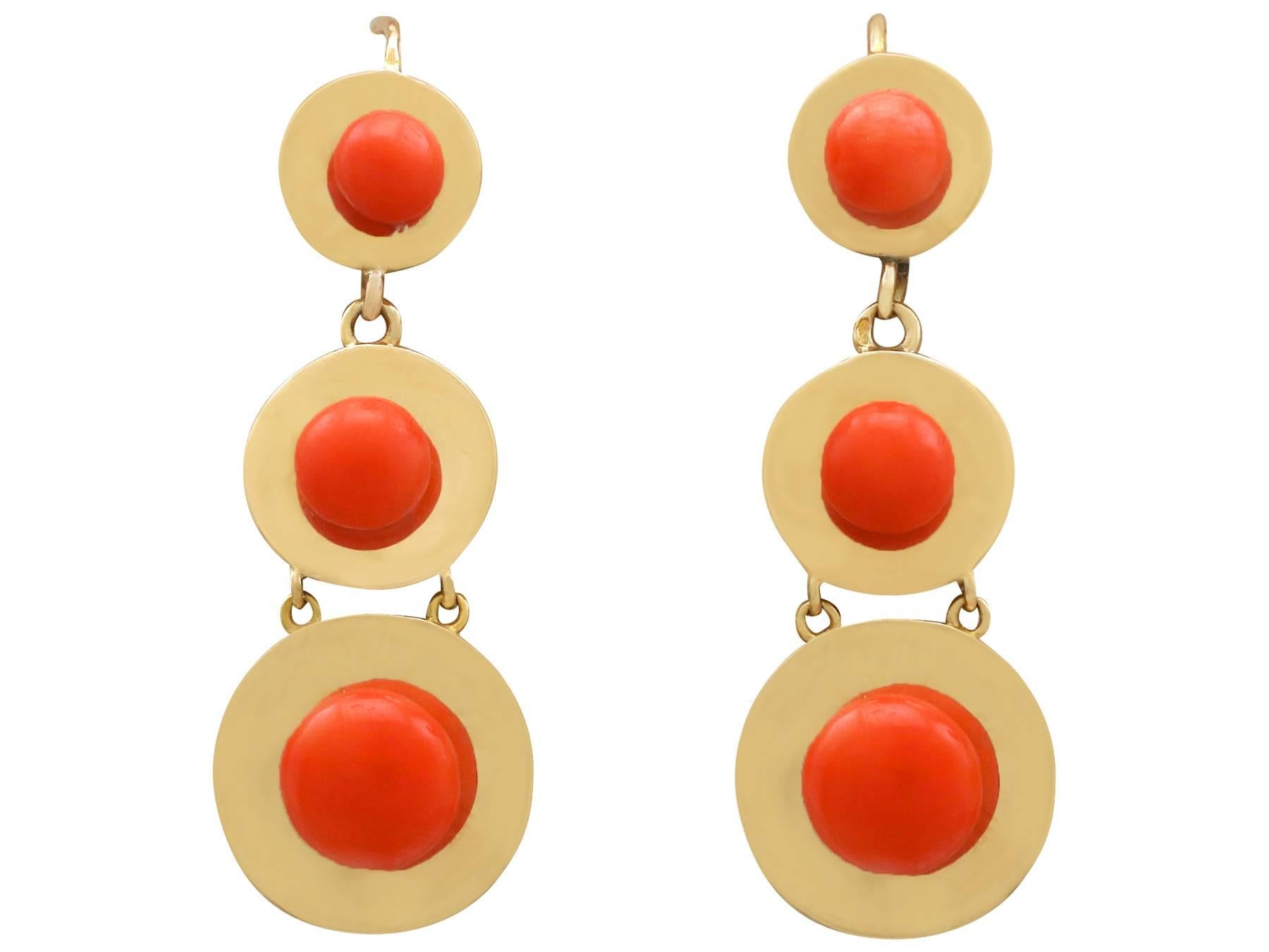 Antique 1930s French Red Coral and Yellow Gold Jewelry Set 3