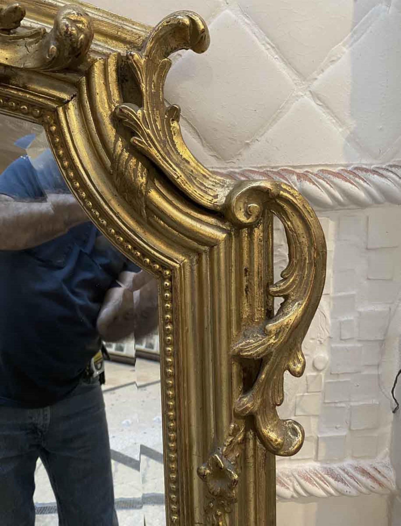 Mid-20th Century 1930s Antique French Rococo Gilded Wall Mirror with Bevels; Hand Carved