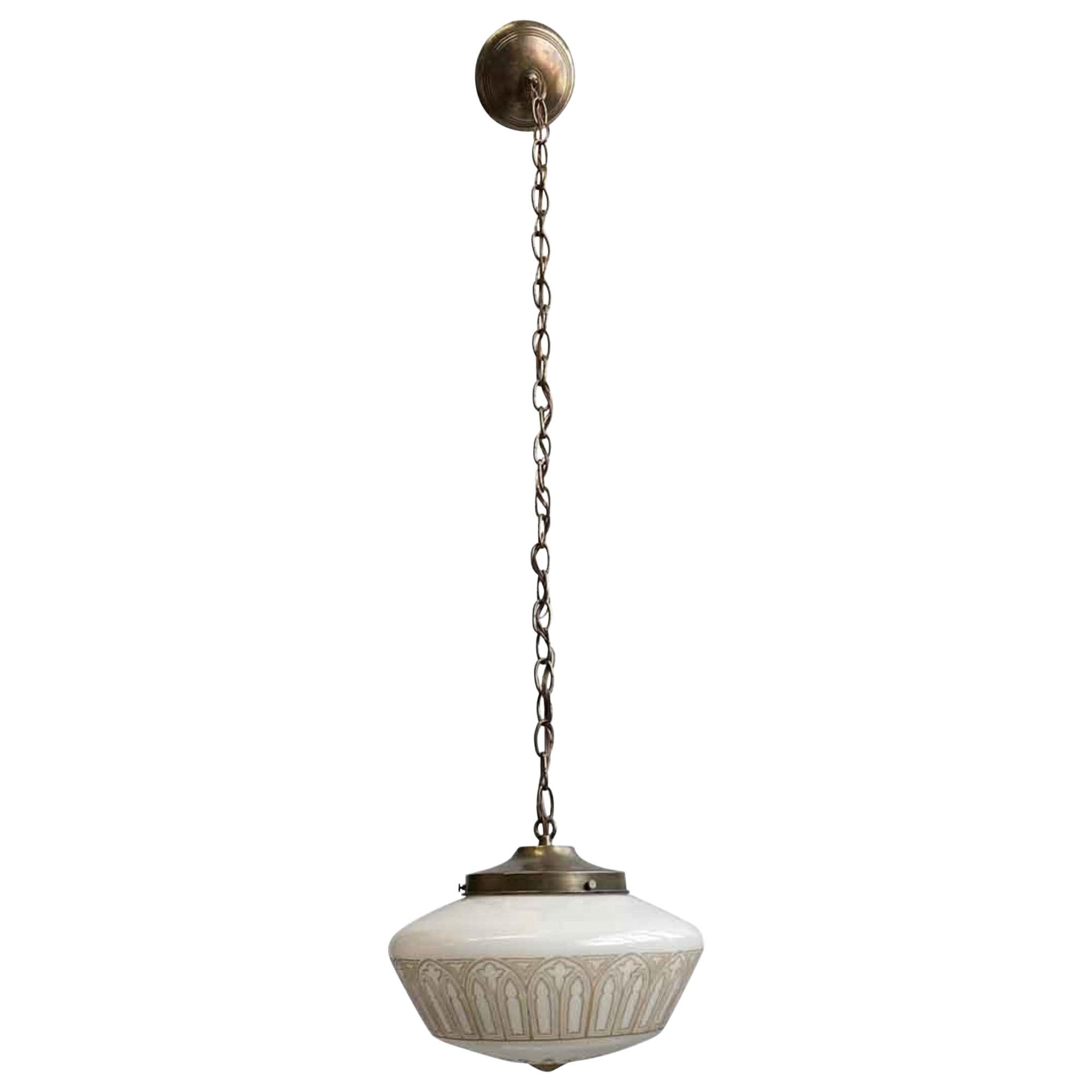 Antique Globe Pendant Light with Gothic Ecclesiastical Stencil Detailing