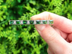 1930s Green Tourmaline and Diamond 14k Yellow Gold Bar Brooch