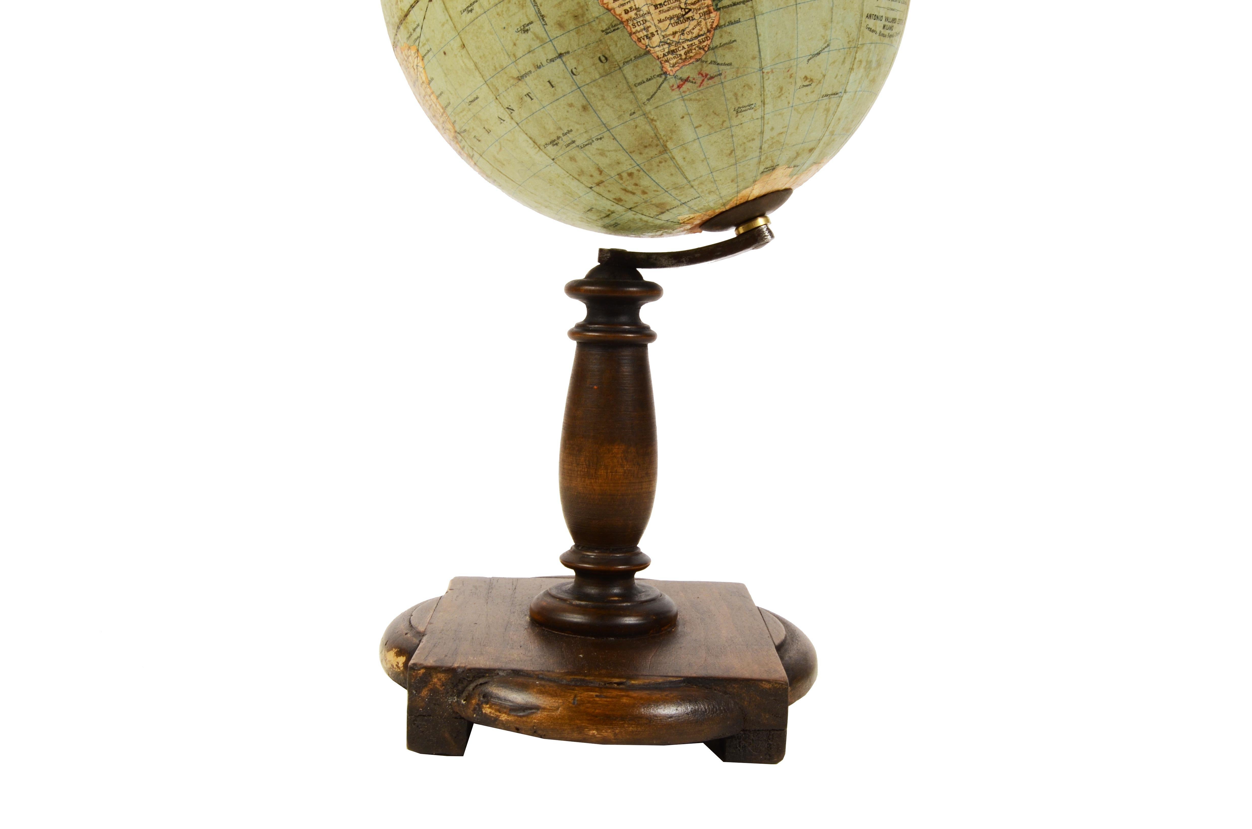 1930s Antique Italian Terrestrial Globe Signed Vallardi Editore Milano 4