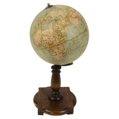 1930s Vintage Italian Terrestrial Globe Signed Vallardi Editore Milano