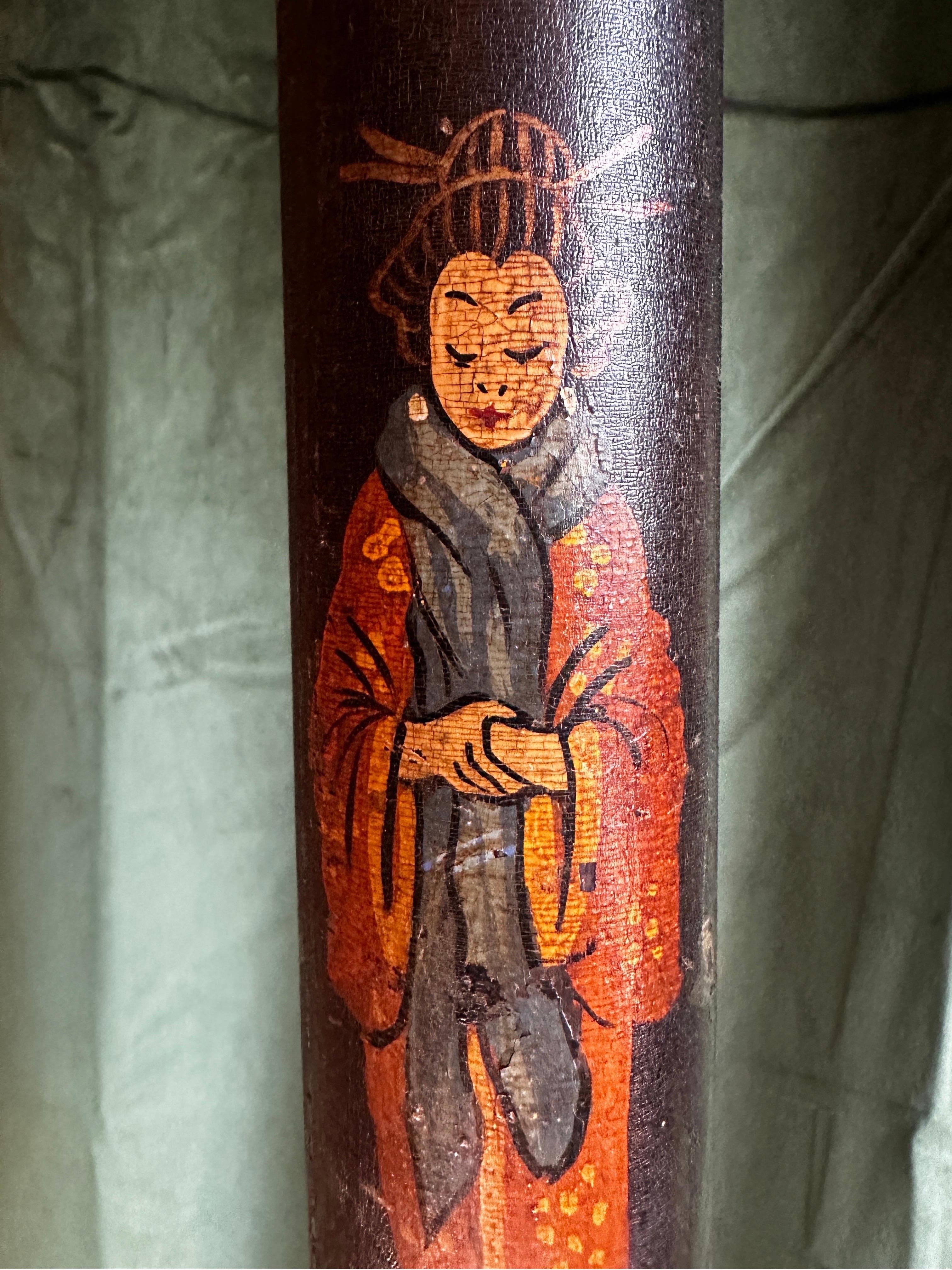 Antike japanische Chinoserie-Stehlampe aus bemaltem Holz, Japonisme, 1930er Jahre im Angebot 2
