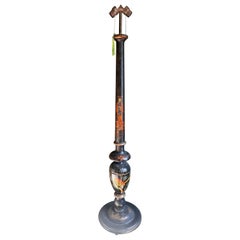 Lampadaire japonais ancien en bois peint de style Chinoserie, années 1930