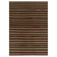 1930s Vintage Kilim Rug in Beige-Brown & Red Stripe Patterns by Rug & Kilim