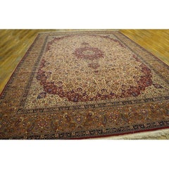 1930s Antique Light Yellow Floral Mashad Amoghlee Northeastern Knotted Wool Rug