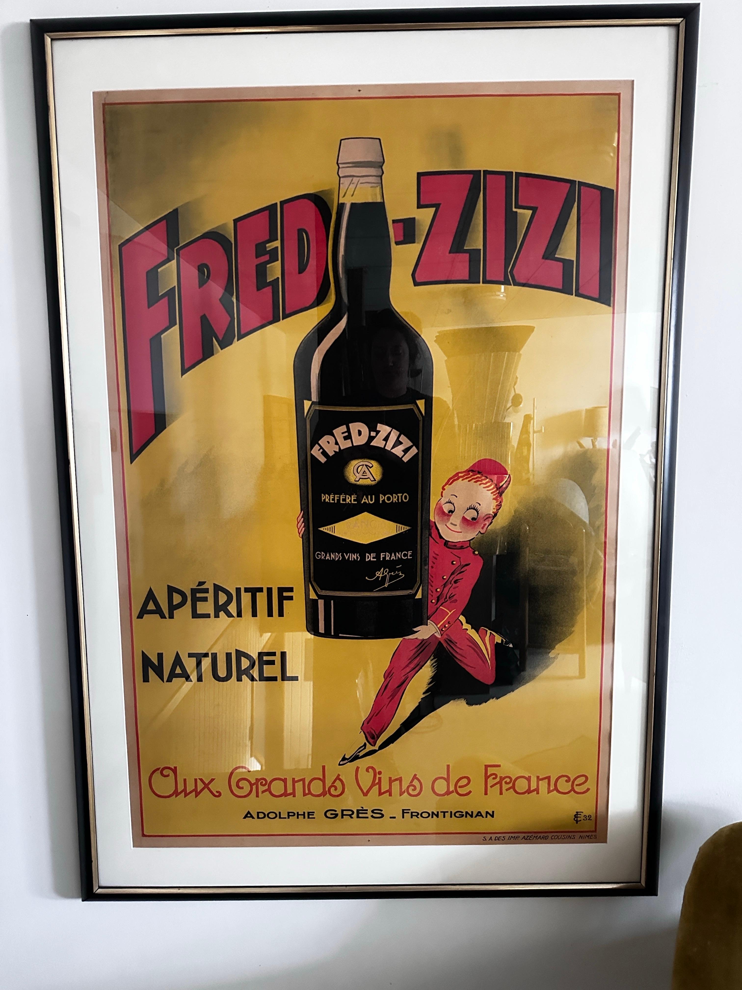 1930s Antique Lithograph Fred Zizi French Alcohol Poster 1