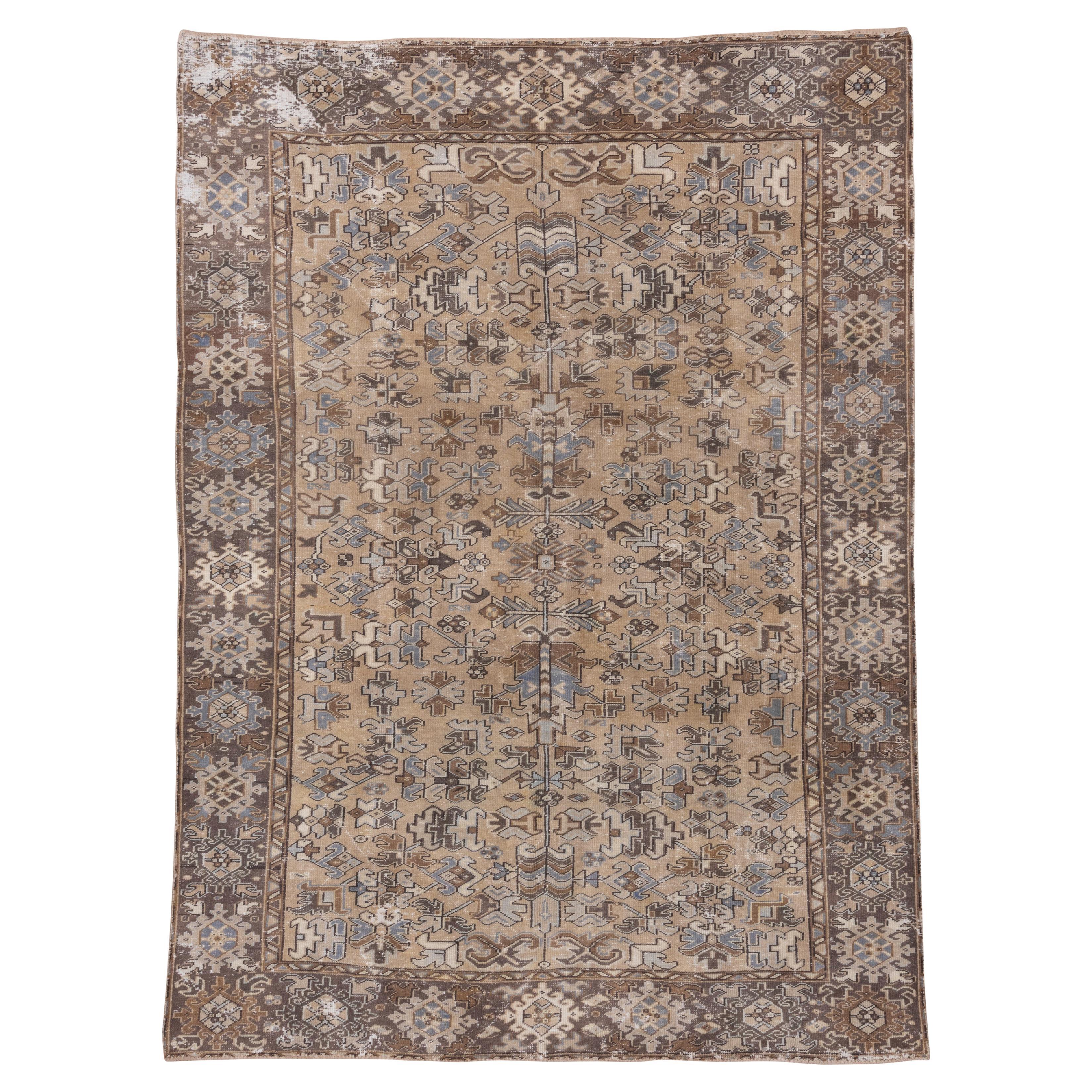 1930s Antique Persian Heriz Rug, Beige Allover Field, Periwinkle & Ivory Accents For Sale