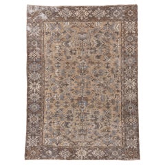 1930s Antique Persian Heriz Rug, Beige Allover Field, Periwinkle & Ivory Accents