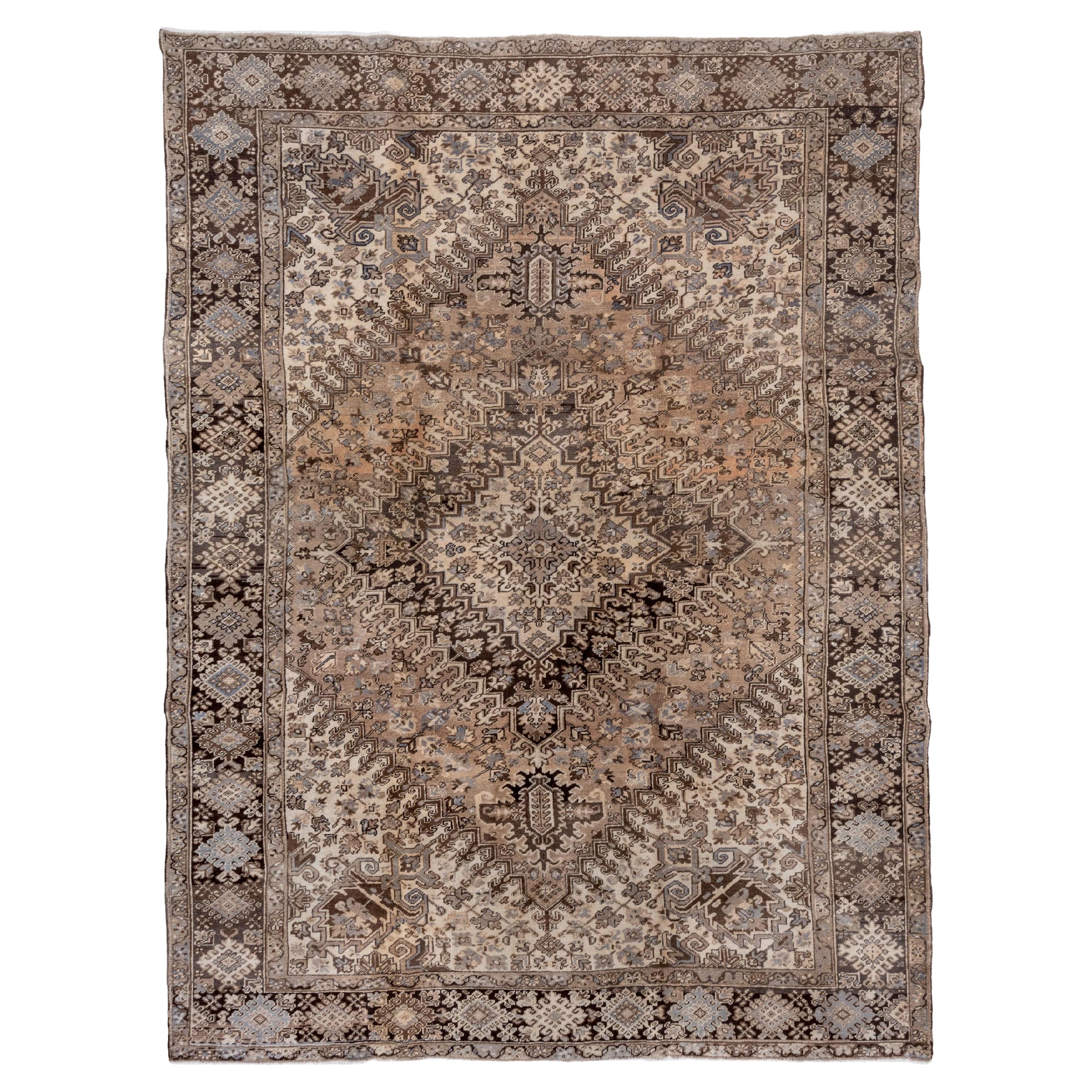 1930s Antique Persian Heriz Rug, Neutral Palette, Gray Accents For Sale