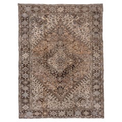 1930s Vintage Persian Heriz Rug, Neutral Palette, Gray Accents