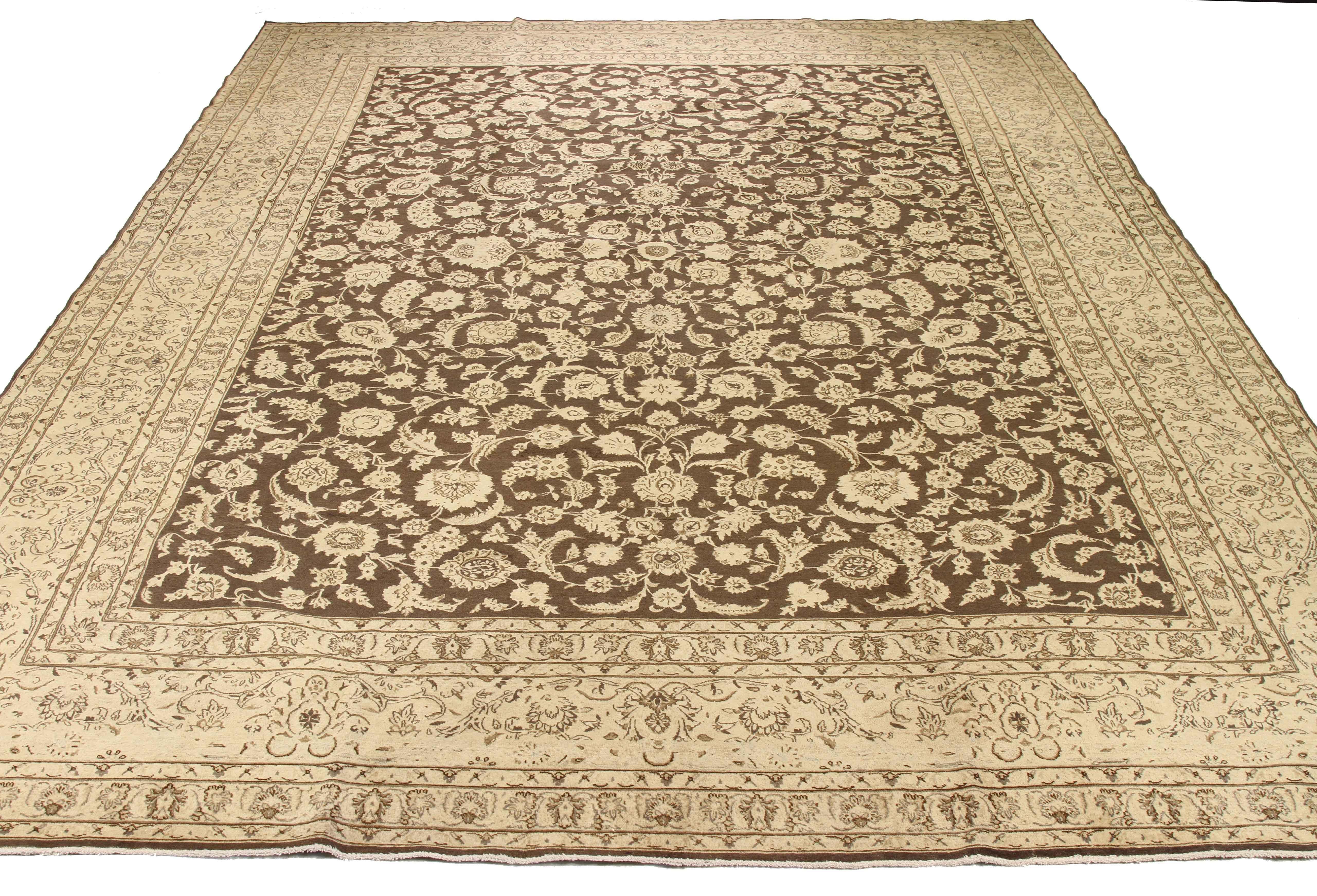 Hand-Knotted 1930s Antique Persian Kerman Rug with Earth Colored Floral Design For Sale