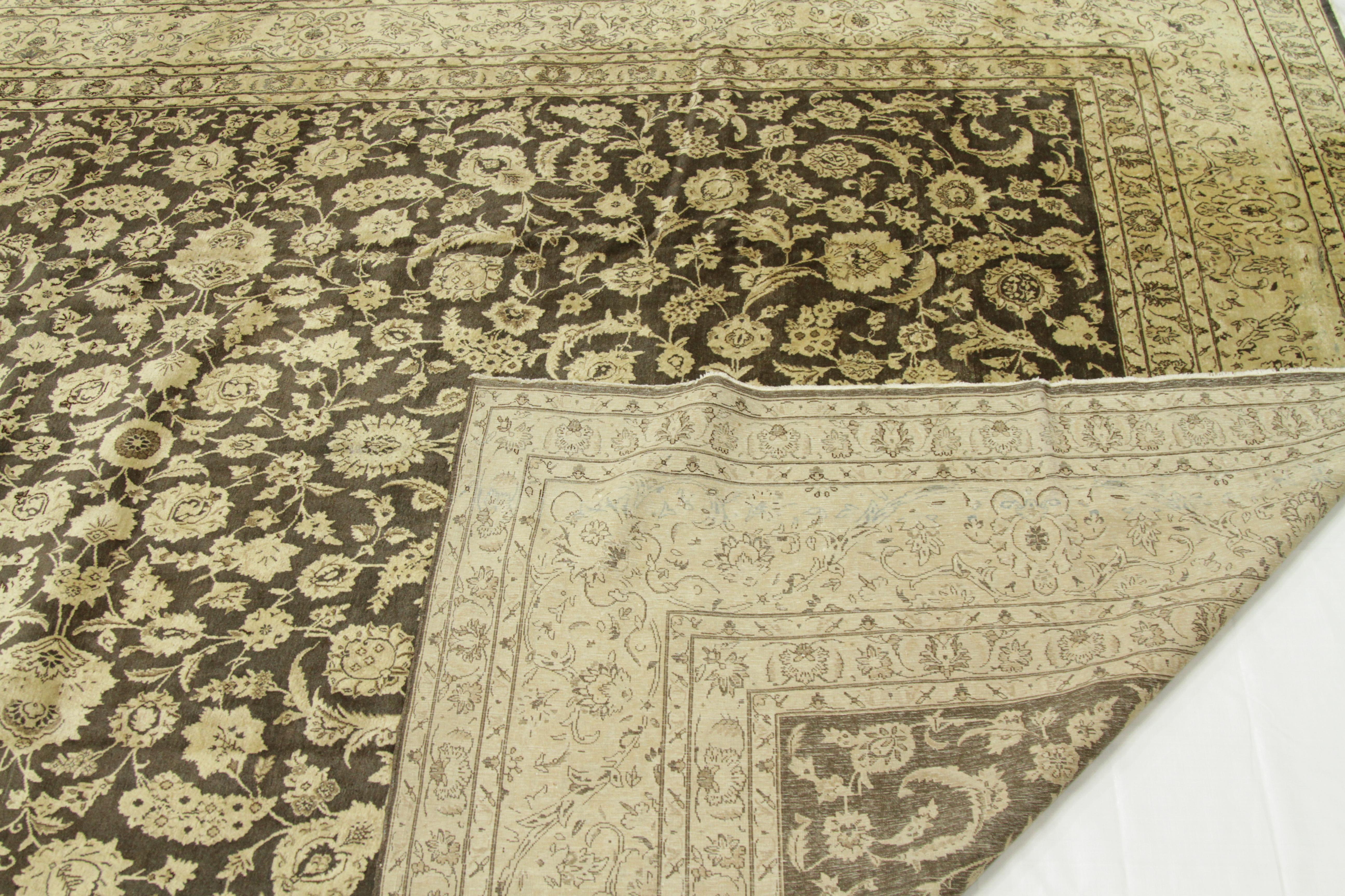 Wool 1930s Antique Persian Kerman Rug with Earth Colored Floral Design For Sale
