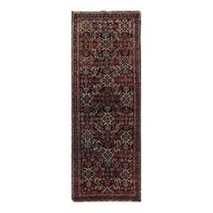1930s Antique Persian Mahal Wool Runner Rug, Traditional Floral Carpet 3'7"x10'