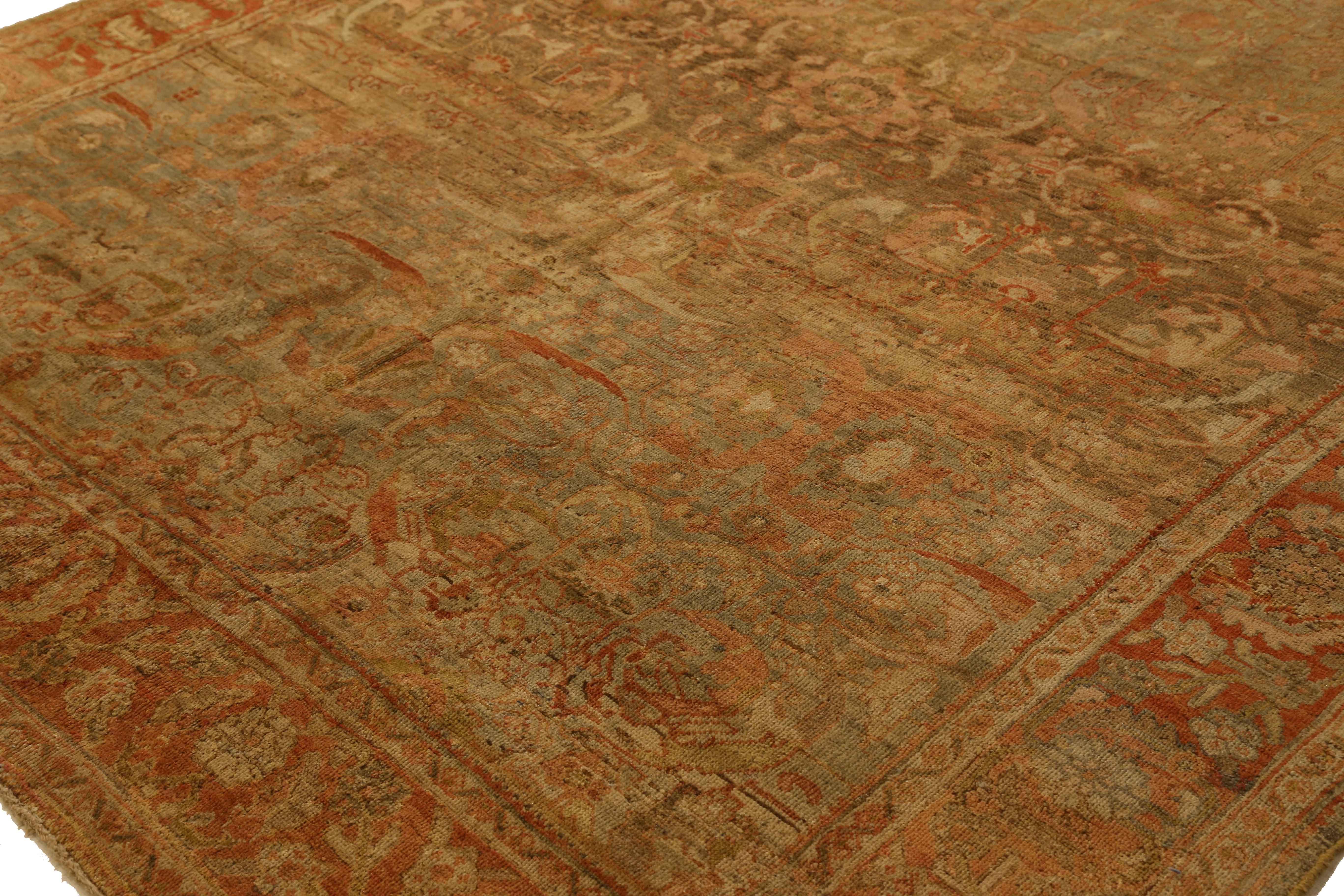Hand-Knotted 1930s Antique Persian Rug Malayer Design with Sultry Red and Brown Floral Motif For Sale