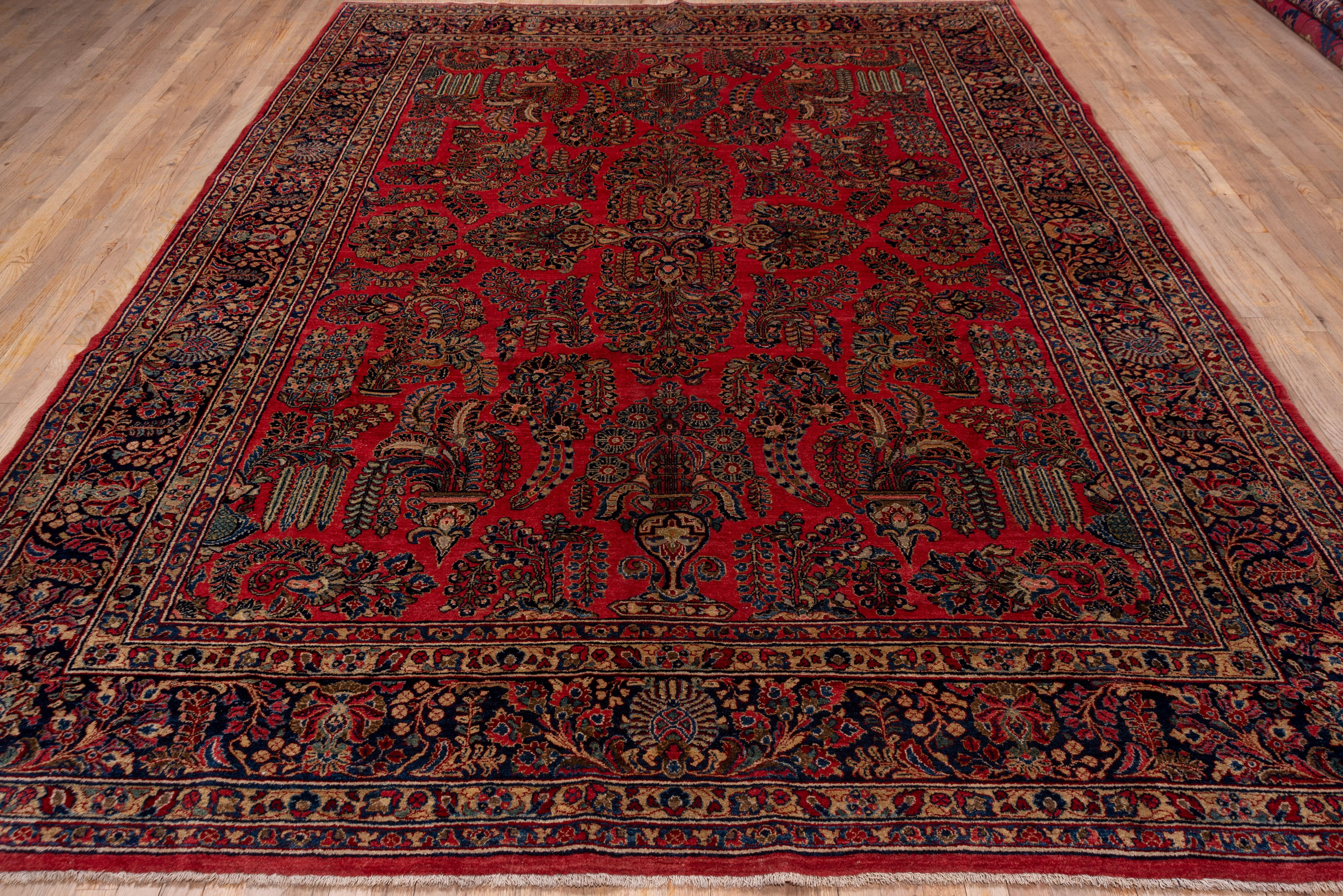 Hand-Knotted 1930s Antique Persian Sarouk Rug, Allover Red Field