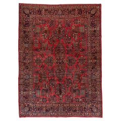 1930s Antique Persian Sarouk Rug, Allover Red Field