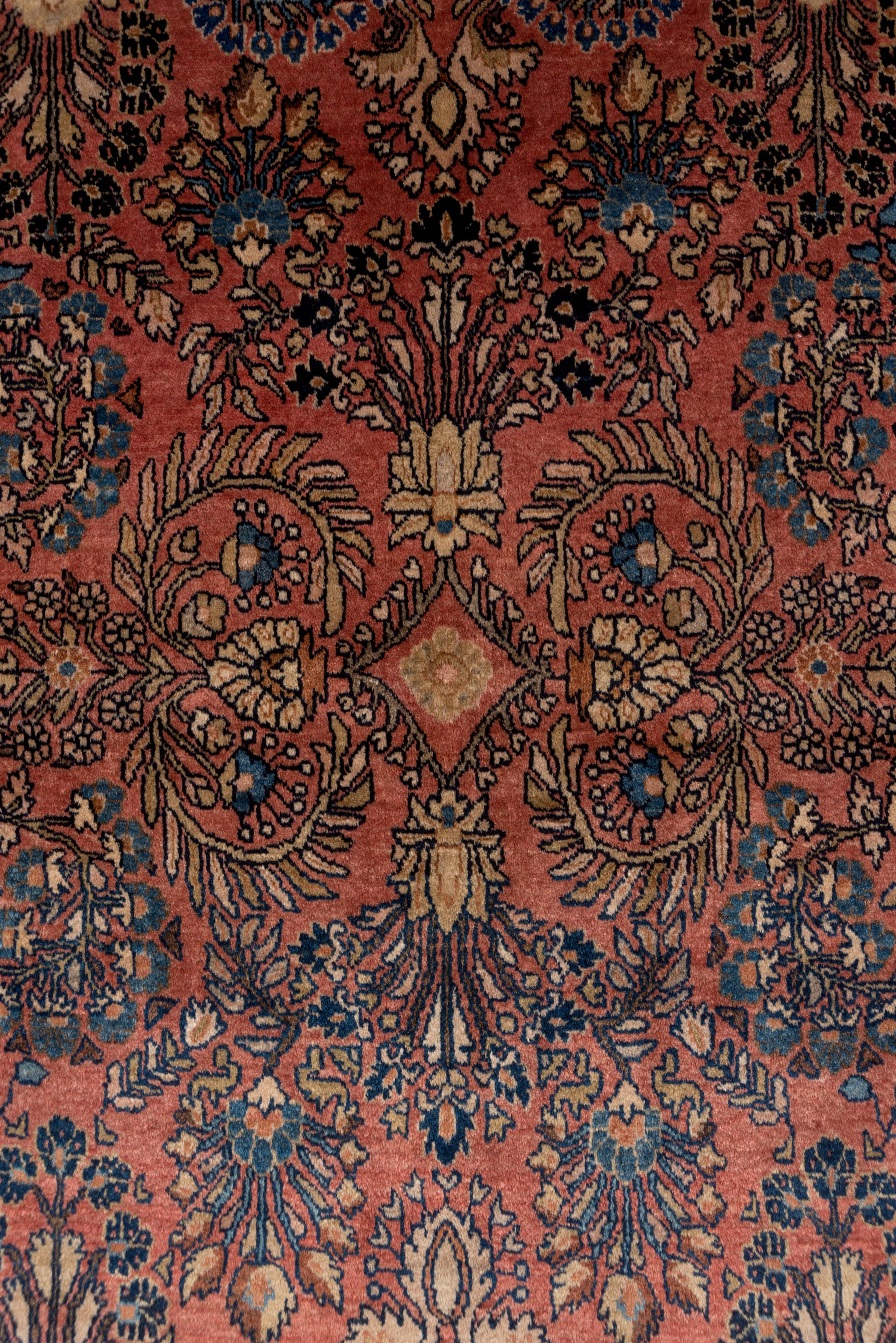 Hand-Knotted 1930s Antique Persian Sarouk Rug with a Salmon Field, American Sarouk Style For Sale