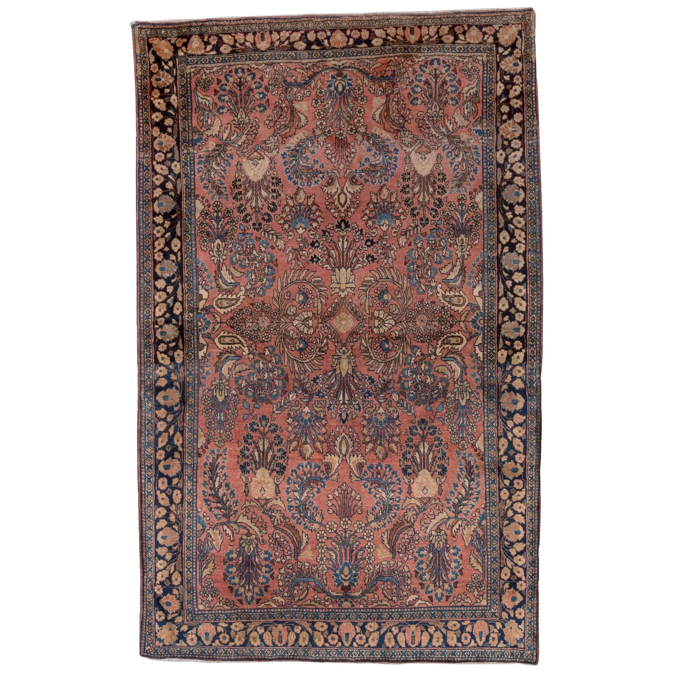 1930s Antique Persian Sarouk Rug with a Salmon Field, American Sarouk Style