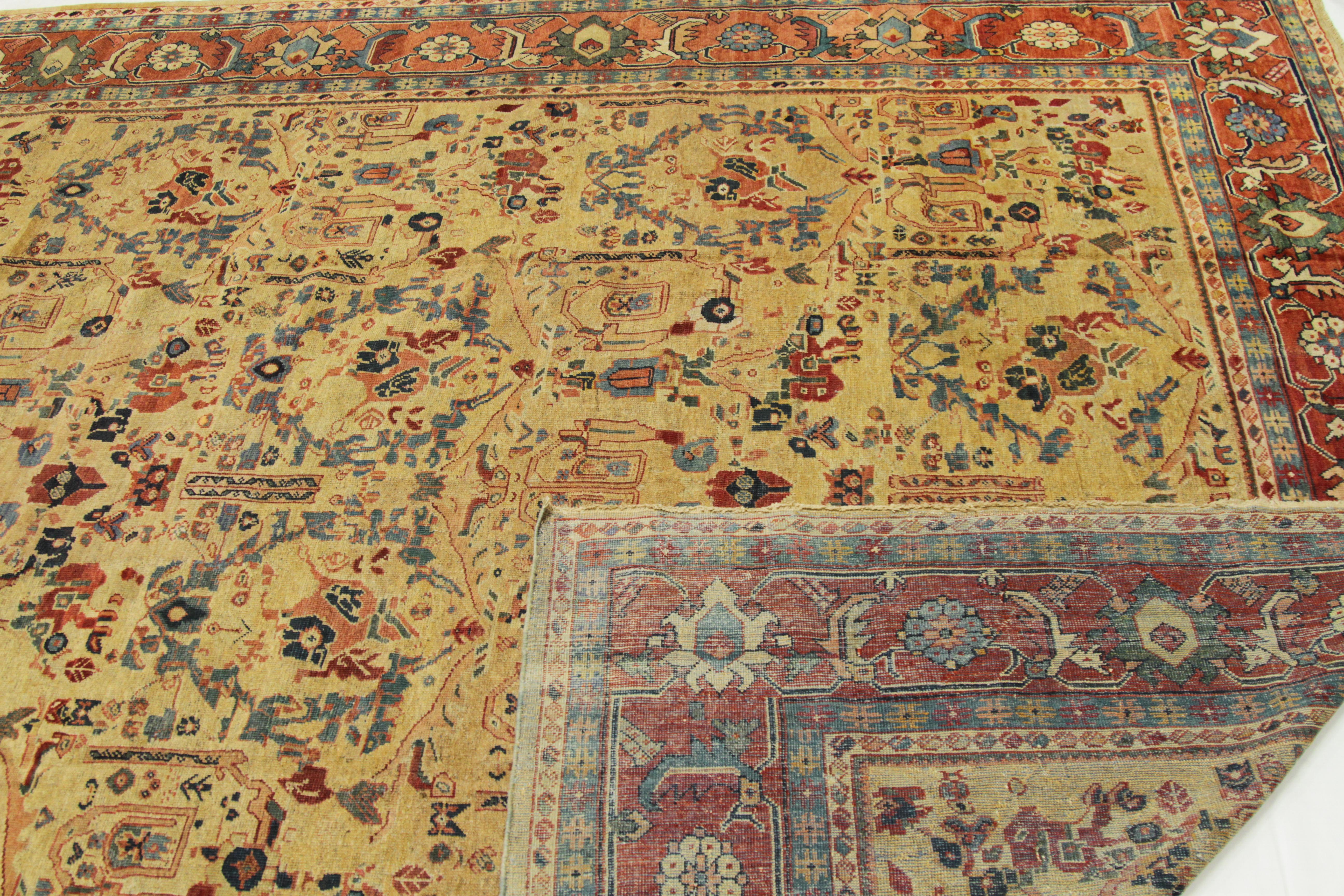 1930s Antique Persian Sultanabad Rug with Flower Allover Design in Ivory and Red For Sale 2