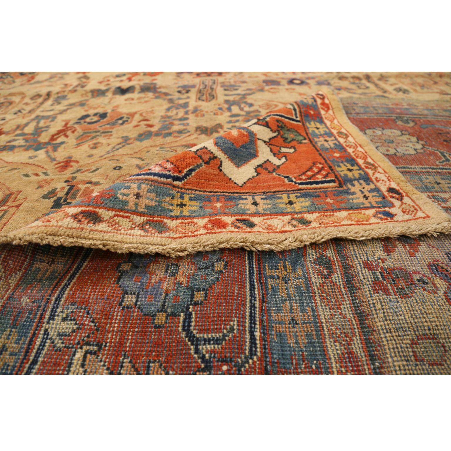 Unknown 1930s Antique Persian Sultanabad Rug with Flower Allover Design in Ivory and Red For Sale
