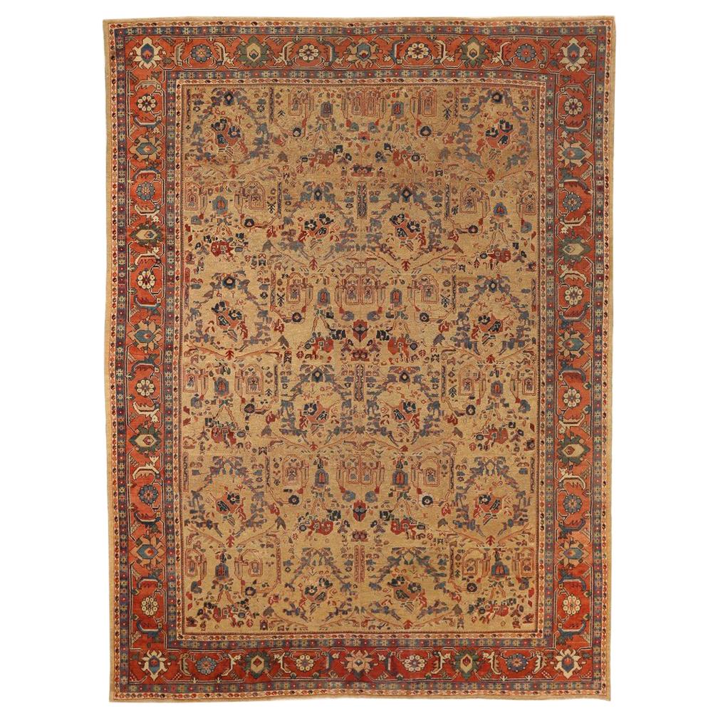 1930s Antique Persian Sultanabad Rug with Flower Allover Design in Ivory and Red