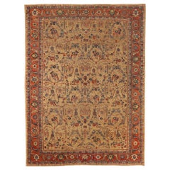 1930s Used Persian Sultanabad Rug with Flower Allover Design in Ivory and Red