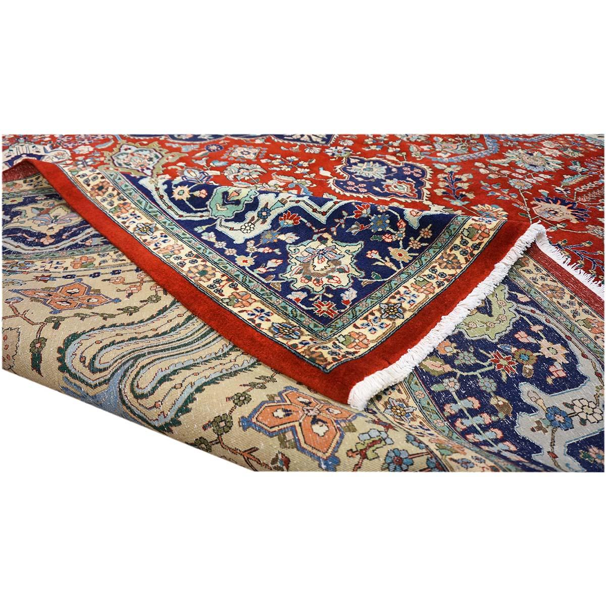 1930s Antique Persian Tabriz 9x13 Ivory, Red, & Navy Handmade Area Rug For Sale 6