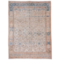 1930s Antique Persian Tabriz Rug, Ivory Allover Field, Orange Outer Borders