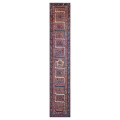 1930s Antique Red Rust Traditional Geometric Malayer Handknotted Wool Runner Rug