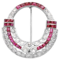1930s Antique Ruby and 2.23 Carat Diamond Brooch