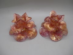 1930s Antique Salviati Venetian Murano Art Glass Flower Candle Holders Italy