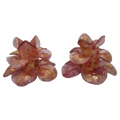 1930s Antique Salviati Venetian Murano Art Glass Flower Candle Holders Italy