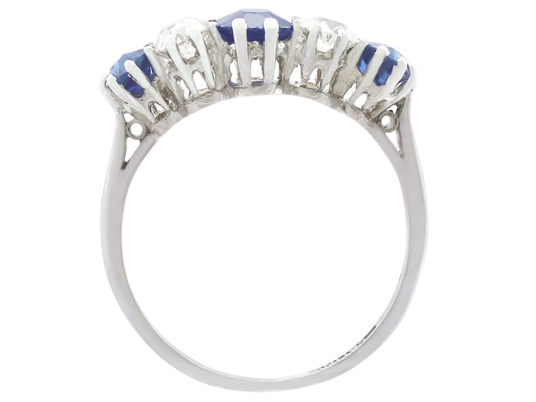 Women's 1930s Antique Sapphire & Diamond Platinum Five Stone Ring
