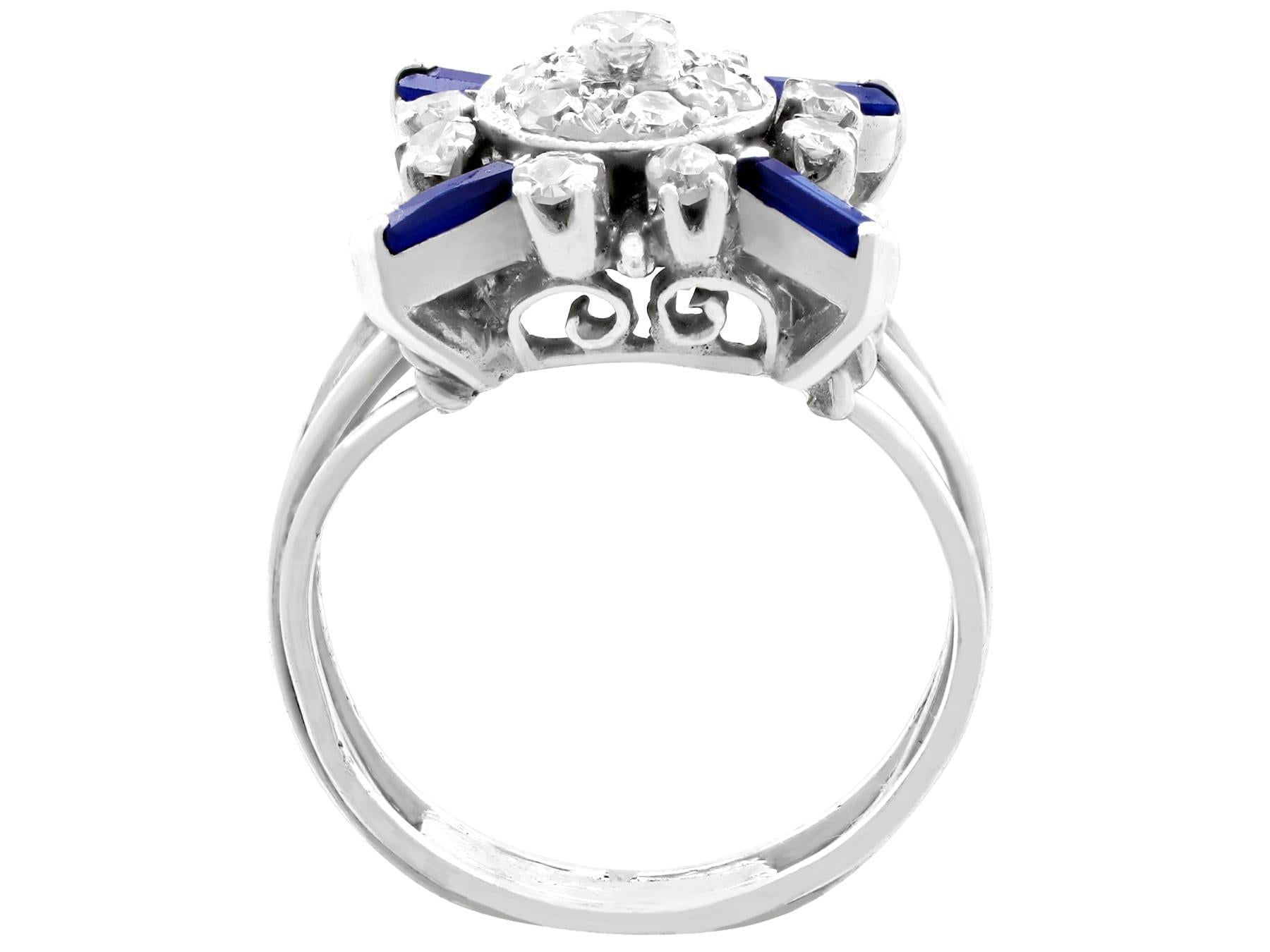 1930s Antique Sapphire and Diamond Platinum Cocktail Ring For Sale 8