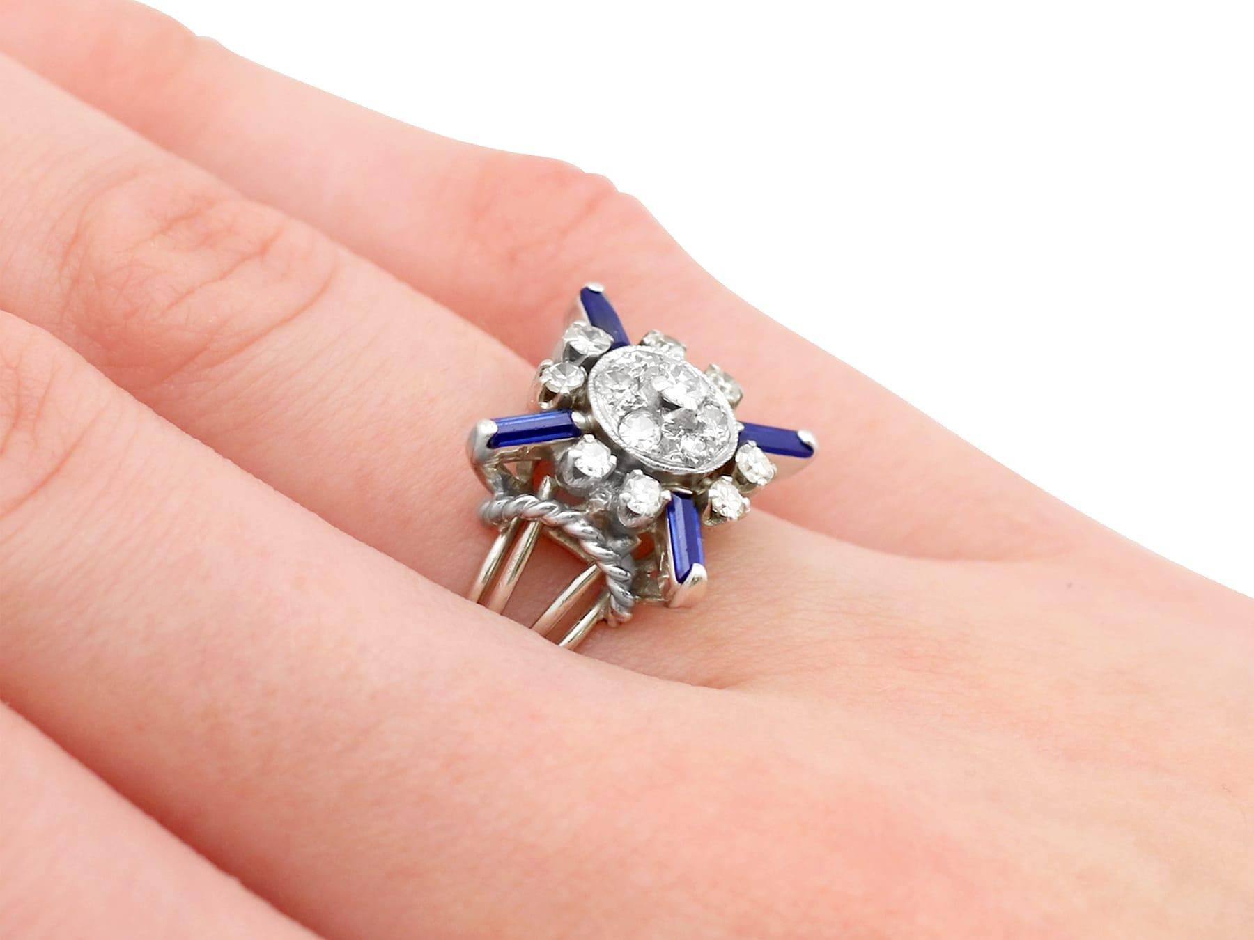 1930s Antique Sapphire and Diamond Platinum Cocktail Ring For Sale 11