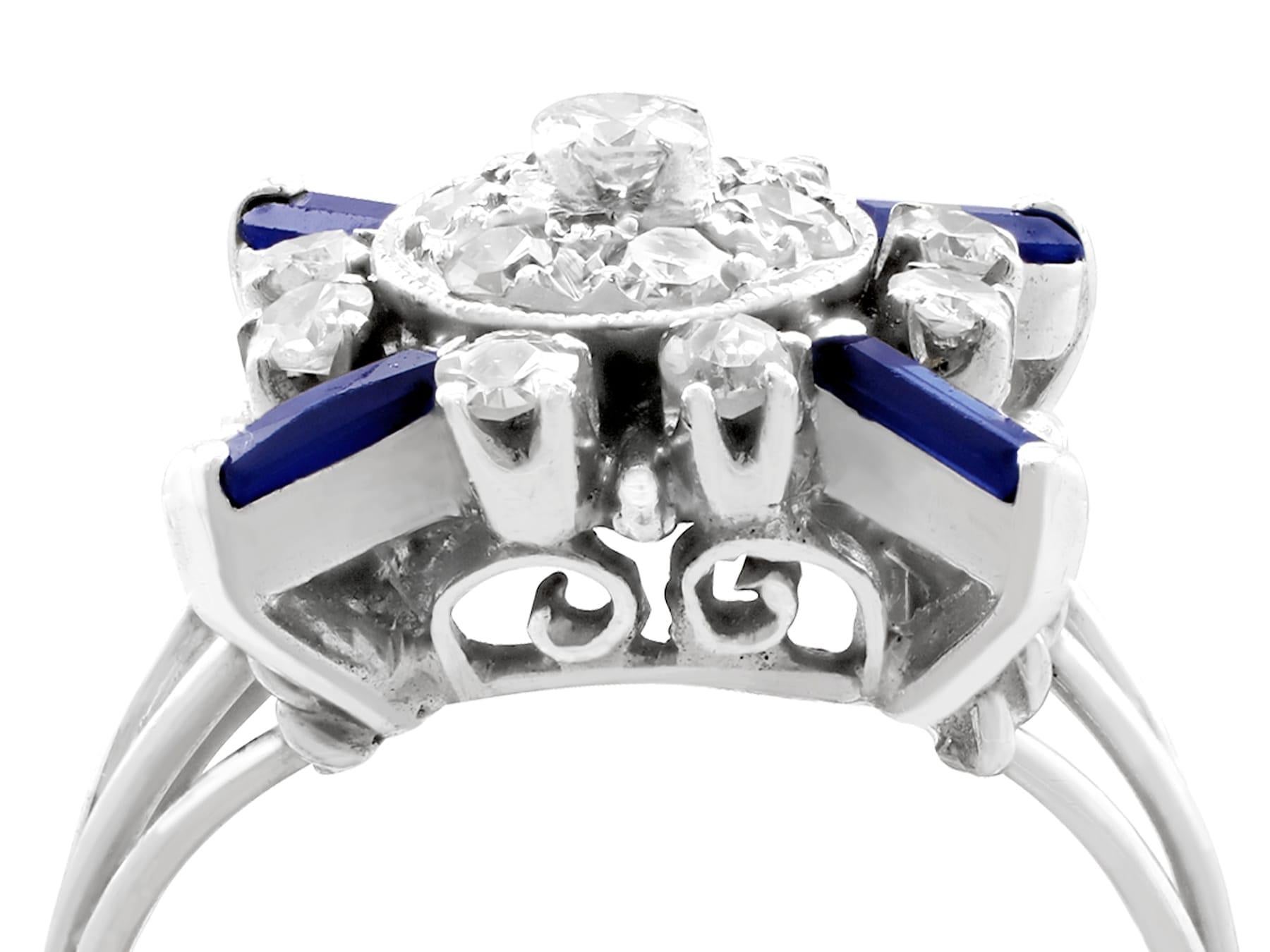An impressive antique Art Deco 0.58 carat sapphire and 0.46 carat diamond, platinum cocktail ring; part of our diverse antique jewelry and estate jewelry collections.

This stunning, fine and impressive antique sapphire and diamond ring has been